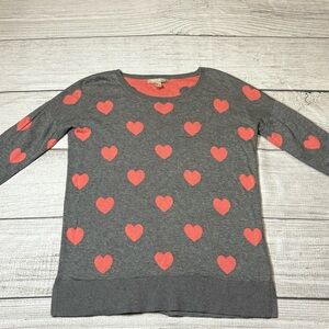 Banana Republic Women's Gray Sweater with Pink Hearts Size Small